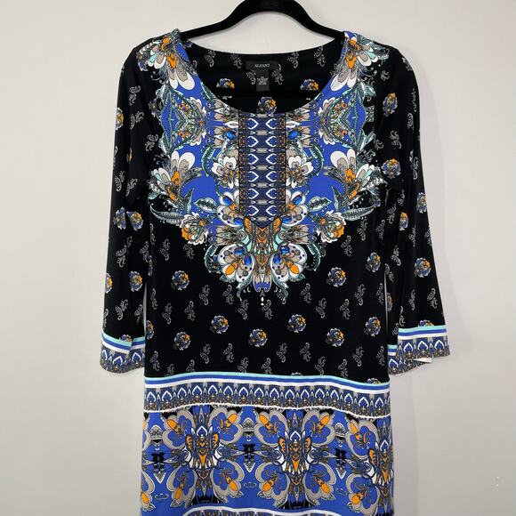 Alfani Boho Paisley Long Sleeve Scoop‎ Neck Knee Length Dress Black Women's XS - Picture 5 of 11